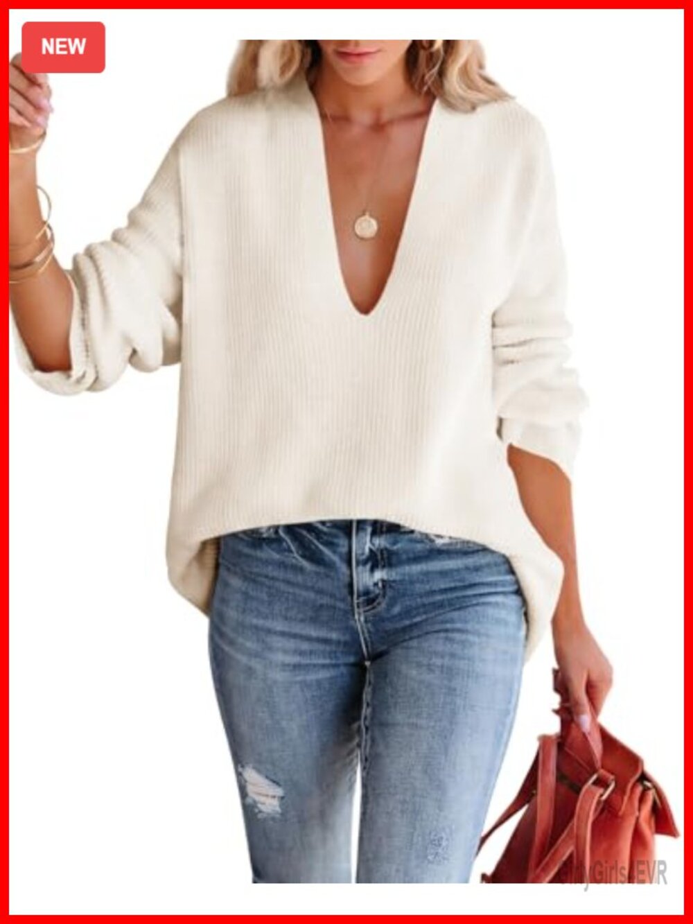 Oversized Deep V-Neck Waffle Knit Sweater Tunic Pullover